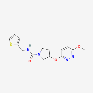 molecular formula C15H18N4O3S B2379673 3-((6-methoxypyridazin-3-yl)oxy)-N-(thiophen-2-ylmethyl)pyrrolidine-1-carboxamide CAS No. 2034503-45-0