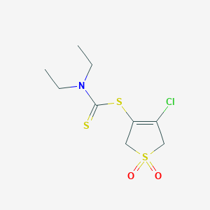 molecular formula C9H14ClNO2S3 B2379678 4-Chloro-1,1-dioxido-2,5-dihydrothiophen-3-yl diethylcarbamodithioate CAS No. 300712-89-4