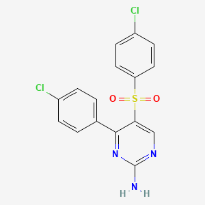 molecular formula C16H11Cl2N3O2S B2379684 4-(4-Chlorophenyl)-5-[(4-chlorophenyl)sulfonyl]-2-pyrimidinamine CAS No. 338417-69-9