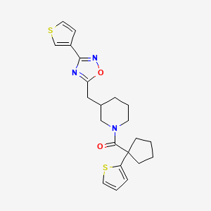 (1-(Thiophen-2-yl)cyclopentyl)(3-((3-(thiophen-3-yl)-1,2,4-oxadiazol-5-yl)methyl)piperidin-1-yl)methanone