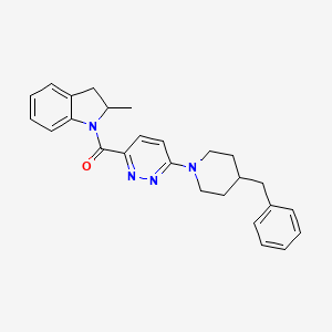 molecular formula C26H28N4O B2379688 (6-(4-Benzylpiperidin-1-yl)pyridazin-3-yl)(2-methylindolin-1-yl)methanone CAS No. 1421532-20-8