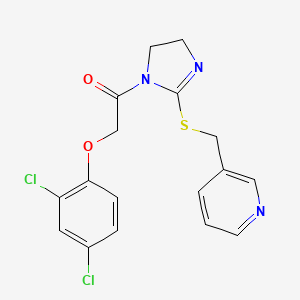 molecular formula C17H15Cl2N3O2S B2379694 2-(2,4-Dichlorophenoxy)-1-[2-(pyridin-3-ylmethylsulfanyl)-4,5-dihydroimidazol-1-yl]ethanone CAS No. 892460-94-5