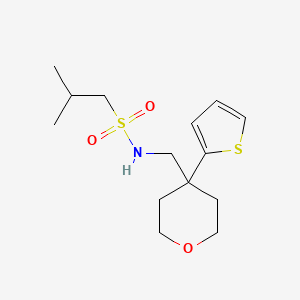 molecular formula C14H23NO3S2 B2379708 2-甲基-N-((4-(噻吩-2-基)四氢-2H-吡喃-4-基)甲基)丙烷-1-磺酰胺 CAS No. 1210799-95-3