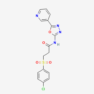 molecular formula C16H13ClN4O4S B2379712 3-((4-氯苯基)磺酰)-N-(5-(吡啶-3-基)-1,3,4-噁二唑-2-基)丙酰胺 CAS No. 923686-64-0