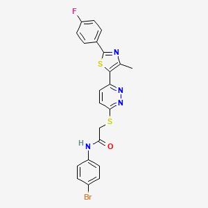 molecular formula C22H16BrFN4OS2 B2379726 N-(4-bromophenyl)-2-((6-(2-(4-fluorophenyl)-4-methylthiazol-5-yl)pyridazin-3-yl)thio)acetamide CAS No. 921122-88-5