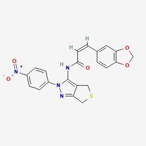 molecular formula C21H16N4O5S B2379728 (Z)-3-(benzo[d][1,3]dioxol-5-yl)-N-(2-(4-nitrophenyl)-4,6-dihydro-2H-thieno[3,4-c]pyrazol-3-yl)acrylamide CAS No. 476458-96-5