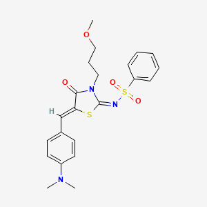 molecular formula C22H25N3O4S2 B2379739 (E)-N-((Z)-5-(4-(dimethylamino)benzylidene)-3-(3-methoxypropyl)-4-oxothiazolidin-2-ylidene)benzenesulfonamide CAS No. 620156-52-7