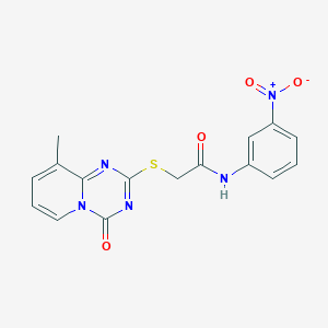 molecular formula C16H13N5O4S B2379758 2-(9-methyl-4-oxopyrido[1,2-a][1,3,5]triazin-2-yl)sulfanyl-N-(3-nitrophenyl)acetamide CAS No. 896341-31-4