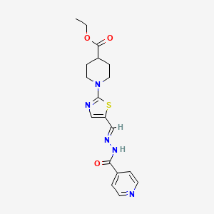 molecular formula C18H21N5O3S B2379762 1-[5-[(E)-(吡啶-4-羰基腙亚甲基]-1,3-噻唑-2-基]哌啶-4-甲酸乙酯 CAS No. 477868-54-5