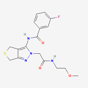 molecular formula C17H19FN4O3S B2379764 3-氟-N-(2-(2-((2-甲氧基乙基)氨基)-2-氧代乙基)-4,6-二氢-2H-噻吩并[3,4-c]吡唑-3-基)苯甲酰胺 CAS No. 1105203-88-0