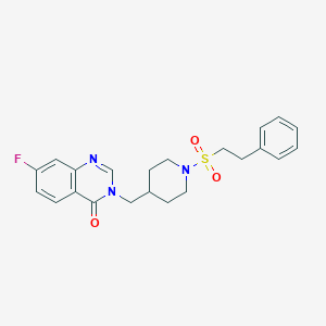 B2379780 7-Fluoro-3-[[1-(2-phenylethylsulfonyl)piperidin-4-yl]methyl]quinazolin-4-one CAS No. 2415621-26-8