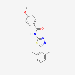 molecular formula C19H19N3O2S B2379787 4-甲氧基-N-[5-(2,4,6-三甲基苯基)-1,3,4-噻二唑-2-基]苯甲酰胺 CAS No. 391226-68-9