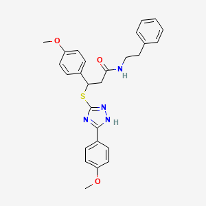 molecular formula C27H28N4O3S B2379788 3-(4-甲氧基苯基)-3-{[5-(4-甲氧基苯基)-4H-1,2,4-三唑-3-基]硫烷基}-N-(2-苯乙基)丙酰胺 CAS No. 877818-89-8
