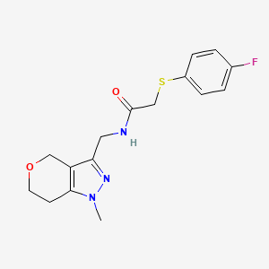 molecular formula C16H18FN3O2S B2379793 2-((4-fluorophenyl)thio)-N-((1-methyl-1,4,6,7-tetrahydropyrano[4,3-c]pyrazol-3-yl)methyl)acetamide CAS No. 1797860-89-9