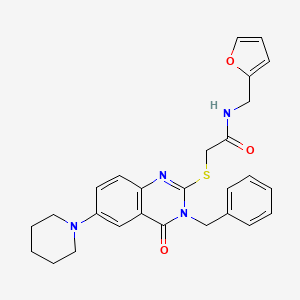 molecular formula C27H28N4O3S B2379843 2-(3-苄基-4-氧代-6-哌啶-1-基喹唑啉-2-基)硫烷基-N-(呋喃-2-基甲基)乙酰胺 CAS No. 896702-20-8