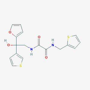 molecular formula C17H16N2O4S2 B2379850 N1-(2-(furan-2-yl)-2-hydroxy-2-(thiophen-3-yl)ethyl)-N2-(thiophen-2-ylmethyl)oxalamide CAS No. 2034622-53-0
