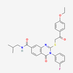molecular formula C29H28FN3O4S B2379854 2-{[2-(4-ethoxyphenyl)-2-oxoethyl]thio}-3-(3-fluorophenyl)-N-isobutyl-4-oxo-3,4-dihydroquinazoline-7-carboxamide CAS No. 1113137-58-8