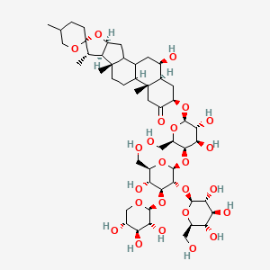molecular formula C50H80O24 B2379860 (4S,6R,7S,8R,9S,13R,16R,18S,19R)-16-[(2S,3R,4R,5R,6R)-3,4-dihydroxy-5-[(2S,3R,4S,5R,6R)-5-hydroxy-6-(hydroxymethyl)-3-[(2S,3R,4S,5S,6R)-3,4,5-trihydroxy-6-(hydroxymethyl)oxan-2-yl]oxy-4-[(2S,3R,4S,5R)-3,4,5-trihydroxyoxan-2-yl]oxyoxan-2-yl]oxy-6-(hydroxymethyl)oxan-2-yl]oxy-19-hydroxy-5',7,9,13-tetramethylspiro[5-oxapentacyclo[10.8.0.02,9.04,8.013,18]icosane-6,2'-oxane]-15-one CAS No. 218934-74-8