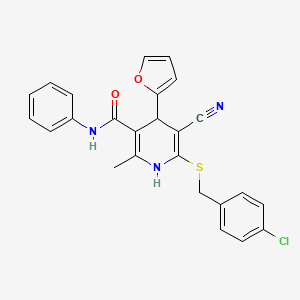molecular formula C25H20ClN3O2S B2379863 6-((4-chlorobenzyl)thio)-5-cyano-4-(furan-2-yl)-2-methyl-N-phenyl-1,4-dihydropyridine-3-carboxamide CAS No. 223111-04-4
