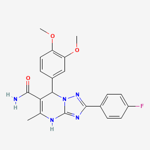 molecular formula C21H20FN5O3 B2379871 7-(3,4-Dimethoxyphenyl)-2-(4-fluorophenyl)-5-methyl-4,7-dihydro-[1,2,4]triazolo[1,5-a]pyrimidine-6-carboxamide CAS No. 538361-37-4