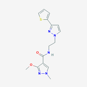 molecular formula C15H17N5O2S B2379881 3-methoxy-1-methyl-N-(2-(3-(thiophen-2-yl)-1H-pyrazol-1-yl)ethyl)-1H-pyrazole-4-carboxamide CAS No. 1448077-98-2