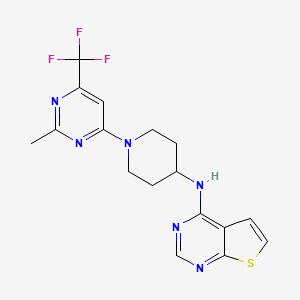 molecular formula C17H17F3N6S B2379898 N-(1-(2-甲基-6-(三氟甲基)嘧啶-4-基)哌啶-4-基)噻吩[2,3-d]嘧啶-4-胺 CAS No. 2034537-60-3