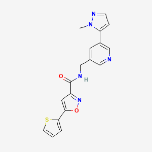 molecular formula C18H15N5O2S B2379901 N-((5-(1-methyl-1H-pyrazol-5-yl)pyridin-3-yl)methyl)-5-(thiophen-2-yl)isoxazole-3-carboxamide CAS No. 2320663-36-1