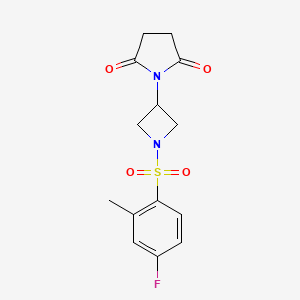 molecular formula C14H15FN2O4S B2379903 1-(1-((4-氟-2-甲基苯基)磺酰基)氮杂环丁烷-3-基)吡咯烷-2,5-二酮 CAS No. 1795300-54-7