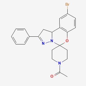 molecular formula C22H22BrN3O2 B2379904 1-(9-Bromo-2-phenyl-1,10b-dihydrospiro[benzo[e]pyrazolo[1,5-c][1,3]oxazine-5,4'-piperidin]-1'-yl)ethanone CAS No. 890096-52-3