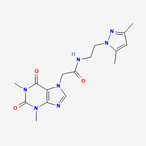 molecular formula C16H21N7O3 B2379912 N-(2-(3,5-dimethyl-1H-pyrazol-1-yl)ethyl)-2-(1,3-dimethyl-2,6-dioxo-2,3-dihydro-1H-purin-7(6H)-yl)acetamide CAS No. 1235050-31-3