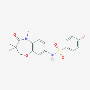 molecular formula C19H21FN2O4S B2379917 4-fluoro-2-methyl-N-(3,3,5-trimethyl-4-oxo-2,3,4,5-tetrahydrobenzo[b][1,4]oxazepin-8-yl)benzenesulfonamide CAS No. 922097-15-2