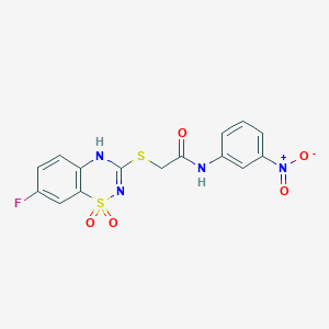 molecular formula C15H11FN4O5S2 B2379923 2-((7-fluoro-1,1-dioxido-4H-benzo[e][1,2,4]thiadiazin-3-yl)thio)-N-(3-nitrophenyl)acetamide CAS No. 886955-74-4