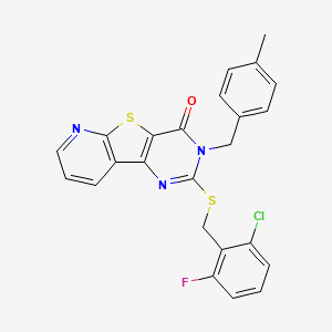 molecular formula C24H17ClFN3OS2 B2379925 2-((2-chloro-6-fluorobenzyl)thio)-3-(4-methylbenzyl)pyrido[3',2':4,5]thieno[3,2-d]pyrimidin-4(3H)-one CAS No. 1223980-37-7