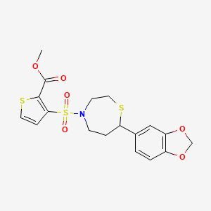 molecular formula C18H19NO6S3 B2379933 Methyl 3-((7-(benzo[d][1,3]dioxol-5-yl)-1,4-thiazepan-4-yl)sulfonyl)thiophene-2-carboxylate CAS No. 1705506-53-1