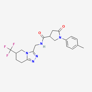 molecular formula C20H22F3N5O2 B2379961 5-oxo-1-(p-tolyl)-N-((6-(trifluoromethyl)-5,6,7,8-tetrahydro-[1,2,4]triazolo[4,3-a]pyridin-3-yl)methyl)pyrrolidine-3-carboxamide CAS No. 2034293-81-5