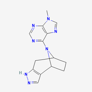 molecular formula C14H15N7 B2379981 11-(9-Methylpurin-6-yl)-4,5,11-triazatricyclo[6.2.1.02,6]undeca-2(6),3-diene CAS No. 2380097-78-7