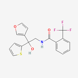 molecular formula C18H14F3NO3S B2379991 N-(2-(furan-3-yl)-2-hydroxy-2-(thiophen-2-yl)ethyl)-2-(trifluoromethyl)benzamide CAS No. 2034335-74-3
