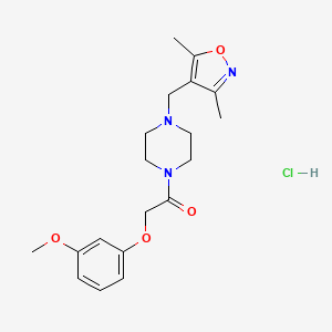 molecular formula C19H26ClN3O4 B2380007 1-(4-((3,5-Dimethylisoxazol-4-yl)methyl)piperazin-1-yl)-2-(3-methoxyphenoxy)ethanone hydrochloride CAS No. 1396791-82-4