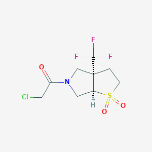 molecular formula C9H11ClF3NO3S B2380012 1-[(3Ar,6aR)-1,1-dioxo-3a-(trifluoromethyl)-3,4,6,6a-tetrahydro-2H-thieno[2,3-c]pyrrol-5-yl]-2-chloroethanone CAS No. 2411178-38-4