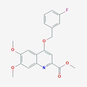 molecular formula C20H18FNO5 B2380015 Methyl 4-[(3-fluorophenyl)methoxy]-6,7-dimethoxyquinoline-2-carboxylate CAS No. 1358311-08-6