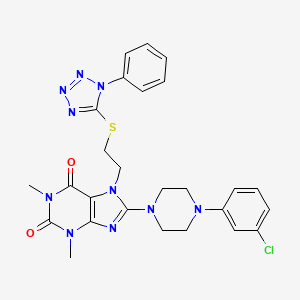 molecular formula C26H27ClN10O2S B2380025 8-(4-(3-chlorophenyl)piperazin-1-yl)-1,3-dimethyl-7-(2-((1-phenyl-1H-tetrazol-5-yl)thio)ethyl)-1H-purine-2,6(3H,7H)-dione CAS No. 850914-88-4