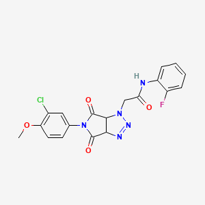 molecular formula C19H15ClFN5O4 B2380032 2-[5-(3-chloro-4-methoxyphenyl)-4,6-dioxo-4,5,6,6a-tetrahydropyrrolo[3,4-d][1,2,3]triazol-1(3aH)-yl]-N-(2-fluorophenyl)acetamide CAS No. 1052562-85-2
