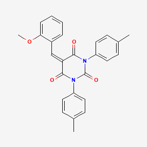 molecular formula C26H22N2O4 B2380033 5-[(2-Methoxyphenyl)methylidene]-1,3-bis(4-methylphenyl)-1,3-diazinane-2,4,6-trione CAS No. 1023497-29-1
