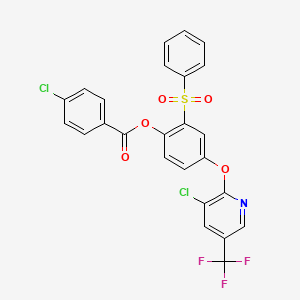 molecular formula C25H14Cl2F3NO5S B2380036 [2-(Benzenesulfonyl)-4-[3-chloro-5-(trifluoromethyl)pyridin-2-yl]oxyphenyl] 4-chlorobenzoate CAS No. 338407-45-7