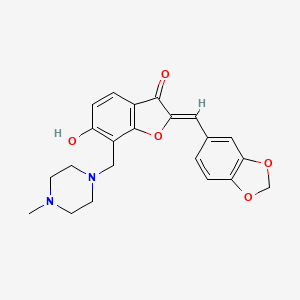 molecular formula C22H22N2O5 B2380051 (Z)-2-(benzo[d][1,3]dioxol-5-ylmethylene)-6-hydroxy-7-((4-methylpiperazin-1-yl)methyl)benzofuran-3(2H)-one CAS No. 900277-24-9