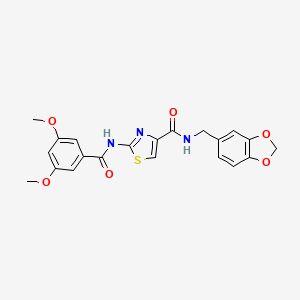 molecular formula C21H19N3O6S B2380052 N~4~-(1,3-苯并二氧杂环-5-基甲基)-2-[(3,5-二甲氧基苯甲酰)氨基]-1,3-噻唑-4-甲酰胺 CAS No. 954597-48-9