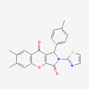 molecular formula C23H18N2O3S B2380056 6,7-Dimethyl-2-(thiazol-2-yl)-1-(p-tolyl)-1,2-dihydrochromeno[2,3-c]pyrrole-3,9-dione CAS No. 632320-72-0