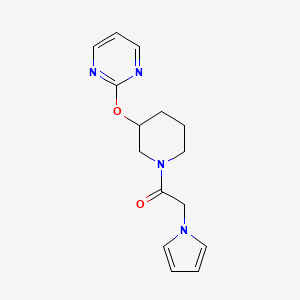 molecular formula C15H18N4O2 B2380060 1-(3-(pyrimidin-2-yloxy)piperidin-1-yl)-2-(1H-pyrrol-1-yl)ethanone CAS No. 2034576-36-6