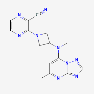 molecular formula C15H15N9 B2380068 3-[3-[Methyl-(5-methyl-[1,2,4]triazolo[1,5-a]pyrimidin-7-yl)amino]azetidin-1-yl]pyrazine-2-carbonitrile CAS No. 2380097-24-3