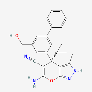 molecular formula C24H24N4O2 B2380072 (4R)-6-Amino-4-[3-(hydroxymethyl)-5-phenylphenyl]-3-methyl-4-propan-2-yl-2H-pyrano[2,3-c]pyrazole-5-carbonitrile CAS No. 2444764-09-2